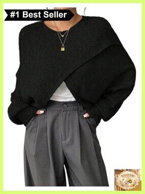 Verdusa Asymmetrical Wrap Sweater Cropped Pullover Novelty Knit Fall Layering